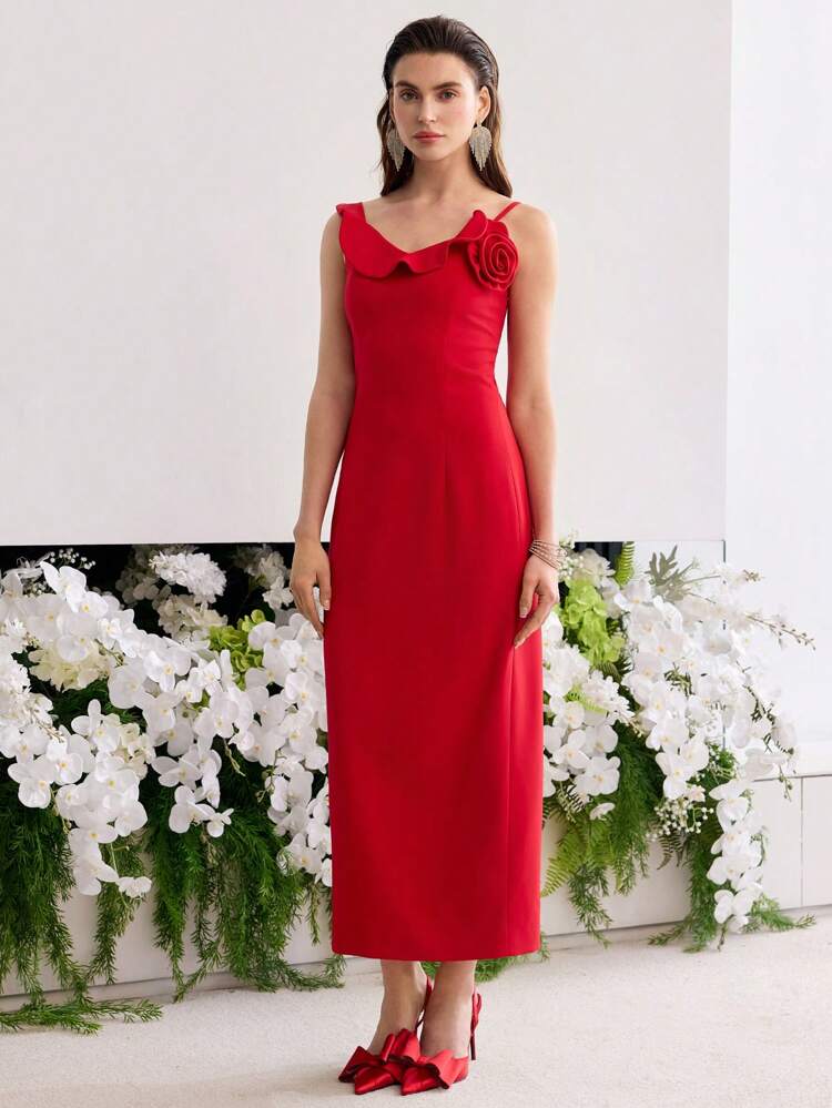 STEREO FLORAL SPLIT HEM DRESS
