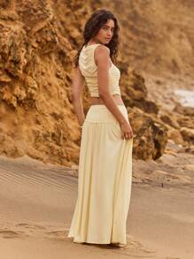 Aralina 外出夏季褶皱纯色休闲背心 - 黃色 - 查看 7