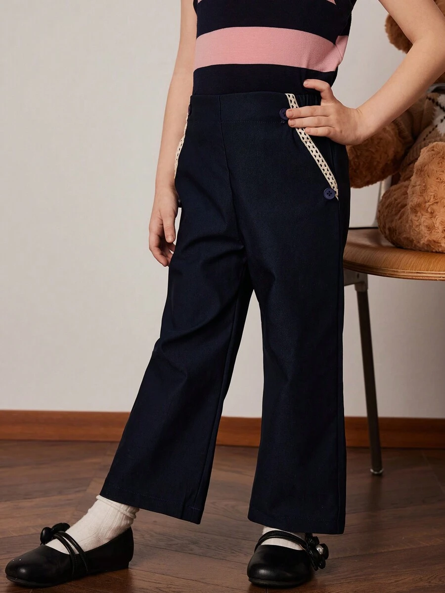 PrepCrw Young Girls' Blue Waisted With Elastic Waist Pants, Spring & Summer - Blue - View 1