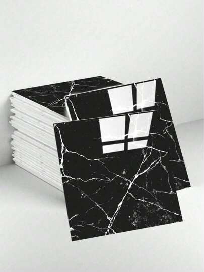 3/8/15pcs Black Faux Ceramic Tile & Marble Contact Paper, Waterproof Self-Adhesive Wall Sticker For Home Renovation, Room Decor, Kitchen, Living Room, Bedroom, Anti-Humidity, Aluminum Composite Panel