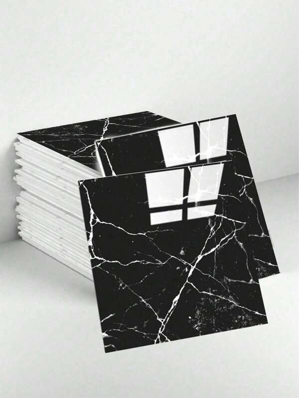 SHEIN 3/8/15 szt. Czarny Faux Ceramic Tile & Marble Contact Paper, Wodoodporna samoprzylepna naklejka ścienna do renowacji domu, wystroju pokoju, kuchni, salonu, sypialni, przeciw wilgoci, panel kompozytowy aluminiowy