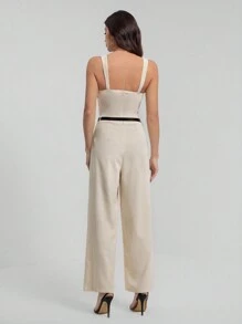 SHEIN Tall Casual Commuting Solid Color Jumpsuit With Belt - Apricot - View 4