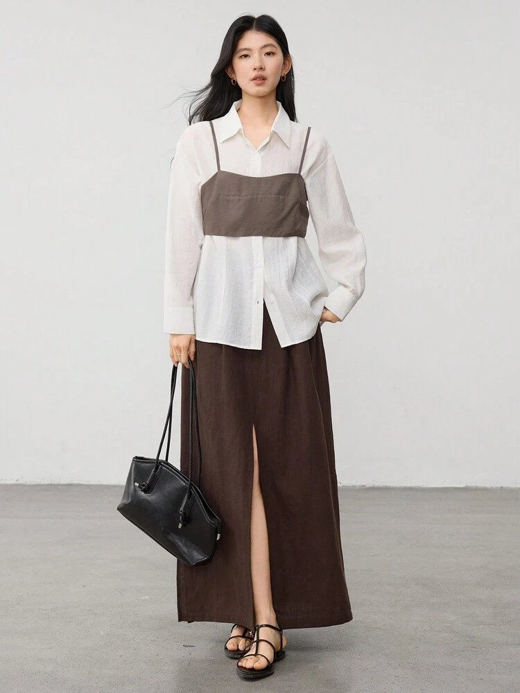 2pcs/Set Women Business Casual Chiffon Camisole Vest And Shirt Set,Fall Women Clothes