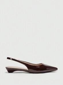 CUCCOO BIZCHIC New Summer Women's Square Buckle Pointed-Toe Low Chunky Kitten Heels, Unique Heel Design, Versatile, Comfortable, Commute Style, Chocolate & Brown Patent Leather Slip-On Flats
