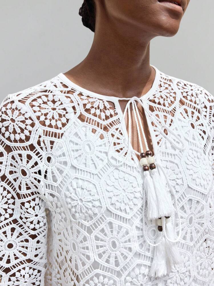 SHEIN Maija Women's Crochet Openwork Cover-Up Dress, Modern Casual Resort Style Versatile Soft & Comfortable Loose Design With Adjustable Shoulder Straps & Attached Slip Dress Bohemian