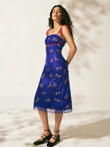 Easelle Vestido ajustado de malla azul con estampado de corazones para el Día de San Valentín para mujeres