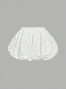 SHEIN MOD 大码女式松紧腰短款泡泡裙，带刺绣和烧花