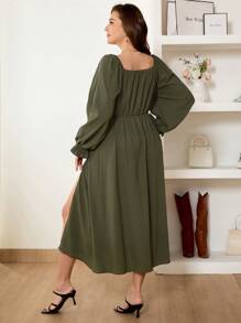 SHEIN Frenchy Plus Size Solid Color Long Sleeve Casual Dress, Simple & Fashionable For Everyday Wear