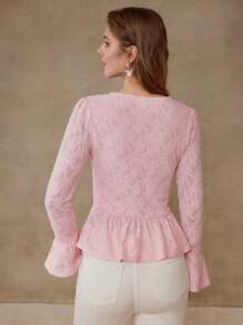 MOTF PREMIUM 贴花荷叶边下摆衬衫 - 粉色 - 查看 6