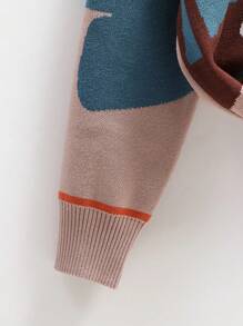 SHEIN LUNE 2pcs Intarsia Knit Sweater And Thick Pants Set, Elegant For Autumn/Winter - Camel - View 3