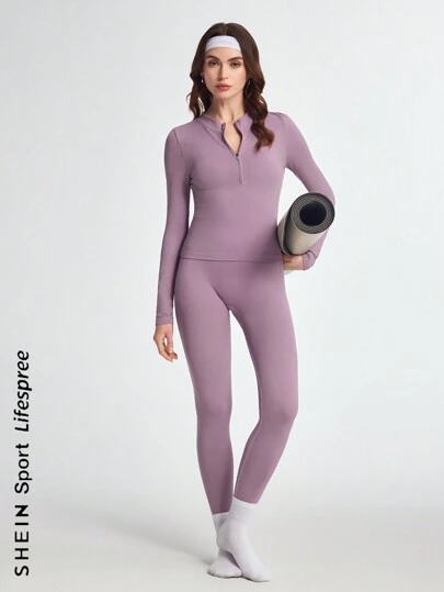 Lifespree 无缝高弹力长袖上衣和长裤运动瑜伽运动服套装女士健身套装