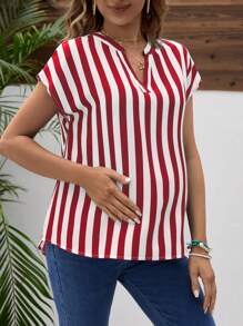 SHEIN Maternity Striped V-Neck Batwing Short Sleeve Blouse