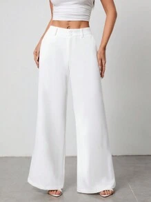 SHEIN PETITE 新款秋冬低腰休闲个性西装裤 - 白色 - 查看 3