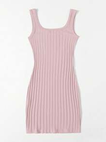 SHEIN Essnce Rib-knit Bodycon Dress - Dusty Pink - View 2