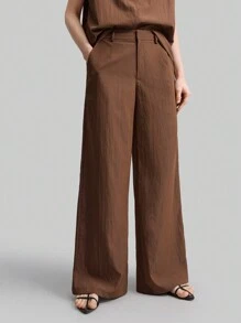 Ontre 2 件套女式立领蝙蝠袖上衣和裤子套装，休闲都市简约日常装，短袖清爽装 - 駝色 - 查看 5