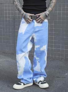 Manfinity EMRG 男士休闲口袋印花简约牛仔裤，日常穿着 - 彩色 - 查看 1