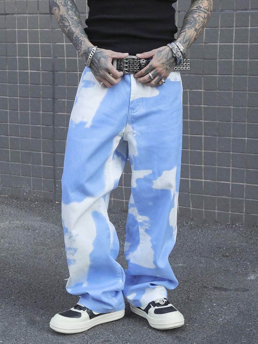 Manfinity EMRG 男士休闲口袋印花简约牛仔裤，日常穿着 - 彩色 - 查看 1