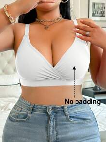 1pc Plus Size Wireless Non-Padded Bra - White - View 5