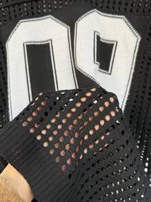 Manfinity CasualKnits Men's Casual College Style Sports Hollow Digital Pattern V-Neck Knit Sweater - Black - View 6