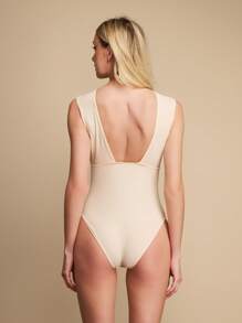 TryMe Women's Dot Mesh Insert With Sweetheart Neckline And Open Back Bodysuit - Baby Pink - View 2