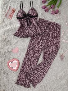1 pièce Ensemble de pyjama femme sexy avec débardeur à imprimé léopard en forme de cœur et pantalon long