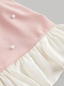 SHEIN MOD Women Pink Mini Dress With Beige Bow & Pearl Decor, Winter Short Dress,Formal Dress,Holiday Dress, Party Dress,New Year Eve Dress