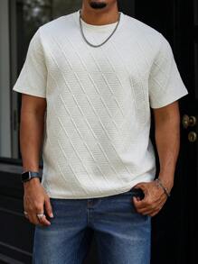 Manfinity Homme تي شيرت تيشيرت قصير الأكمام ذو لون أحادي وملمس خشن لرجال البدناء - لون مشمشي - مشاهدة 1