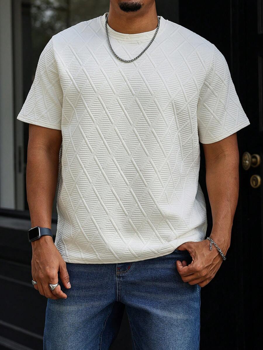 Manfinity Homme تي شيرت تيشيرت قصير الأكمام ذو لون أحادي وملمس خشن لرجال البدناء - لون مشمشي - مشاهدة 1