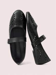 CUCCOO DOLLMOD Bailarinas de unicolor con hebilla y puntera cerrada, diseño minimalista y cómodas para mujer - Negro - Ver 1