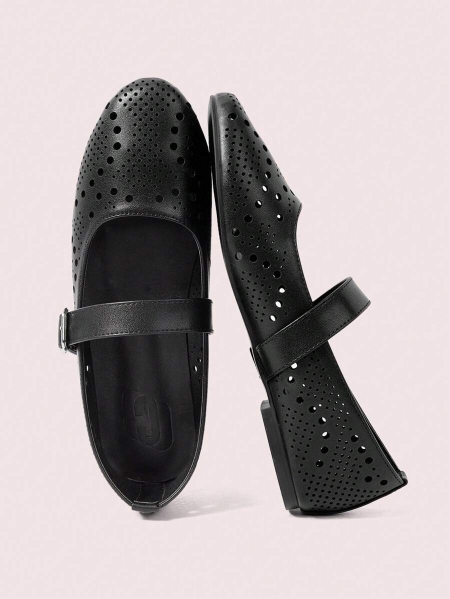 CUCCOO DOLLMOD Bailarinas de unicolor con hebilla y puntera cerrada, diseño minimalista y cómodas para mujer - Negro - Ver 1