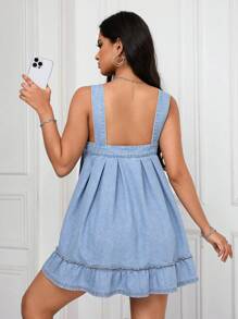 SHEIN PETITE Women's Casual Washed Ruffled Hem Mini Denim Dress - Medium Wash - View 2