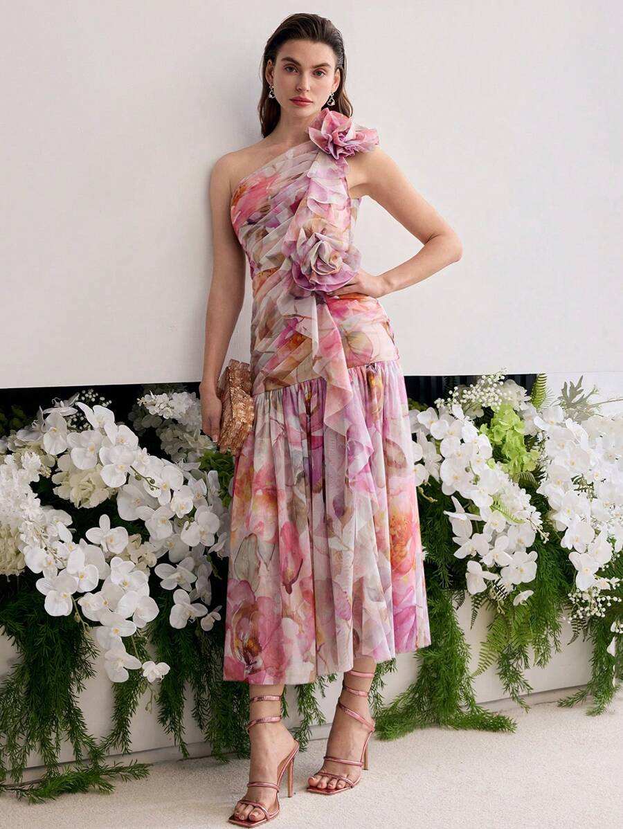 MOTF PREMIUM STEREO FLORAL GATHERED DRESS - Multicolor - View 1