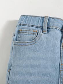 SHEIN Young Boys Spring Casual Simple Washed Ripped High Stretch Skinny Blue Denim Jeans, Spring/Summer Spring Break Daily Wear - Light Wash - View 4