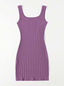 SHEIN Essnce Vestido ajustado tejido de canalé - Púrpura polvoriento - Ver 2