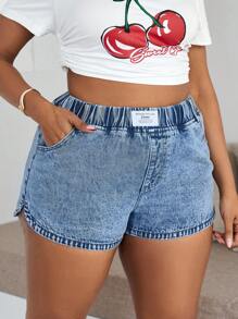 Dripcurv Pantalones cortos de mezclilla azules de talla grande, estilo ajustado informal