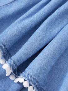 SHEIN 女婴Y2K极简时尚休闲日常白色珍珠荷叶边蓝色牛仔荷叶边层叠半身裙，儿童春夏休闲度假乡村波西米亚风服装，复活节海滩女童装，春假 - 淺色水洗藍 - 查看 6