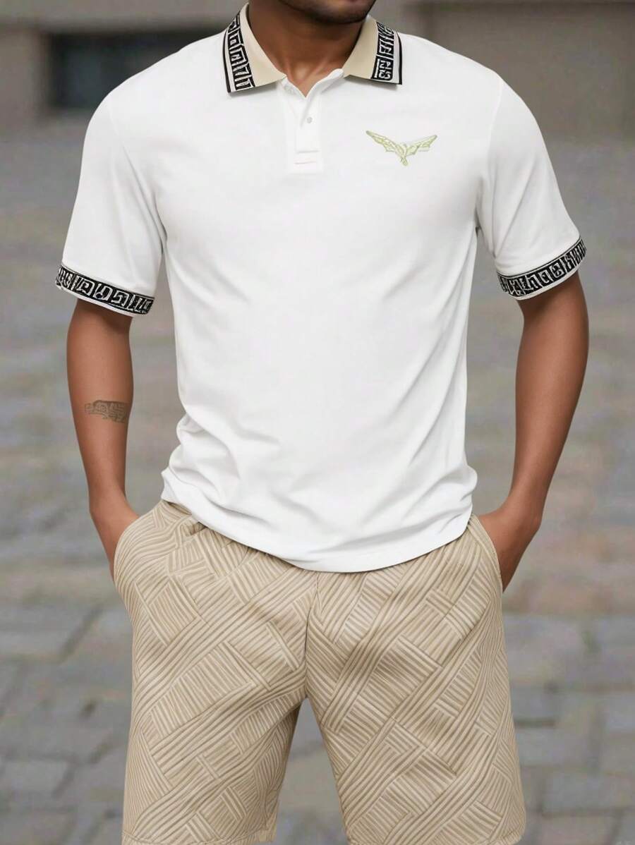 青少年男孩休闲格子短袖 T 恤和运动裤套装