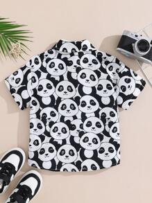 1 pieza Camisa informal de estilo deportivo y urbano para niños pequeños con gráfico de panda, hombros caídos, adecuado para uso diario, escuela, salidas, ejercicio, primavera/verano