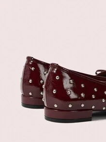 CUCCOO DOLLMOD Women Flat Mary Jane Shoes With Rivets, Cute Campus Style Low Heel - Burgundy - View 8