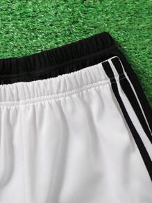 4pcs Tween Boy Casual Sports Letter Side Stripe Round Neck Short Sleeve T-Shirt Top And Sports Shorts Set, Suitable For Commuting, School, Daily Casual Wear, Sports, Spring/Summer