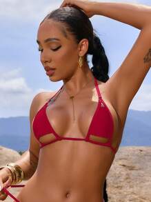 Swim SXY 1 件女士纯色吊带泳衣上衣，性感夏日海滩度假装