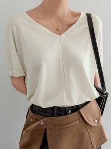 Dazy-Less Business Casual V-Neck Patchwork Design Loose Women Sweater - White - View 3