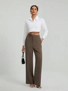 SHEIN Tall 女士休闲直筒纯色西装裤