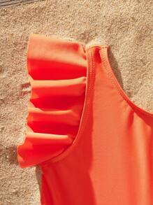 SHEIN Baby Girl Floral Print Ruffle One-Piece Swimsuit, Summer - Orange - View 5