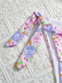 SHEIN MOD Floral Print Bikini Set With Front Tied Bandeau Top And Side Tie Bottoms, For Summer Beach Vacation - Multicolor - View 3