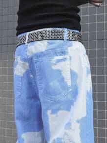 Manfinity EMRG 男士休闲口袋印花简约牛仔裤，日常穿着 - 彩色 - 查看 8