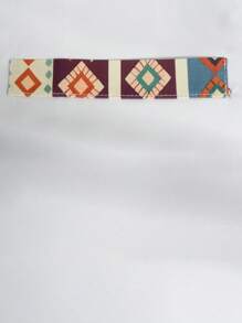 Manfinity Homme Men's Geometric Lapel Collar Cuffs Contrast Color Print Front Button Casual Short Sleeve Shirt, Spring And Summer Men's Clothing, Boyfriend Gift - White - View 6