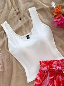 Soleia 2pcs/Set Women's Solid Color Tank Top & Floral Print Shorts, Vacation & Casual Set, Summer Outfit