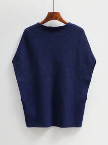 SHEIN LUNE V-Neck Loose Fit Vest Jacket With Batwing Sleeves, Knit Casual Outerwear For Autumn/Winter - Royal Blue - View 2