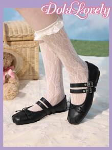 Dola Lovely 1 Pair Women's Flat Mary Jane Shoes, Pink Bowknot & Rhinestones Slip-On Flats, Suitable For Outdoor Wear, Versatile And Comfortable Spring Shoes Spring Break Easter - Black - View 10